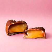 Duo of melting salted caramel hearts