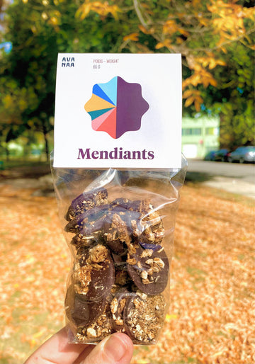 Mendiants - chocolat noir 70% + crinière de lion + sirop d'érable