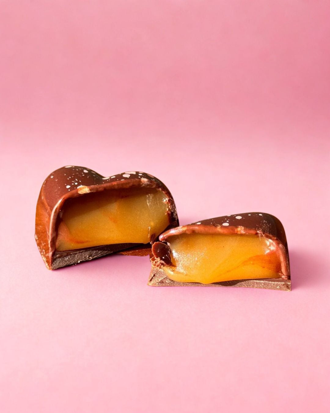 Duo of melting salted caramel hearts